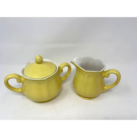 Vintage Federalist Ironstone Buttercup Yellow Ceramic Sugar Bowl & Creamer Set - Picture 2 of 16